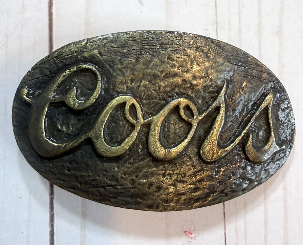 Vtg. Coors Oval Brass Belt Buckle